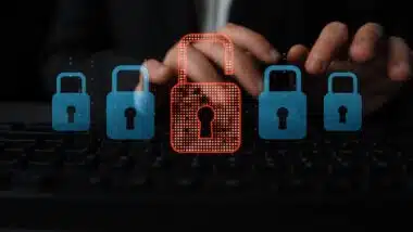 Digital security concept illustrating a cybersecurity breach, with a red unlocked padlock indicating data exposure among secure systems, emphasizing system vulnerability