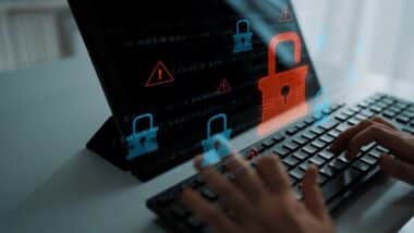 Digital security concept illustrating a cybersecurity breach, with a red unlocked padlock indicating data exposure among secure systems