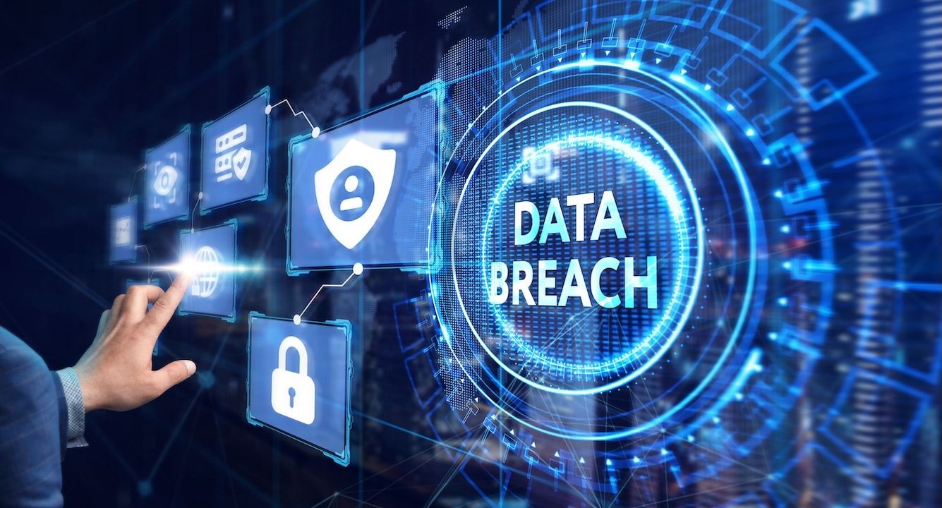 Digital business and technology concept, virtual screen showing DATA BREACH.