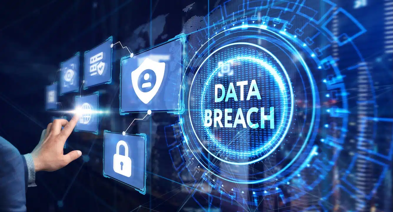 Digital business and technology concept, virtual screen showing DATA BREACH.
