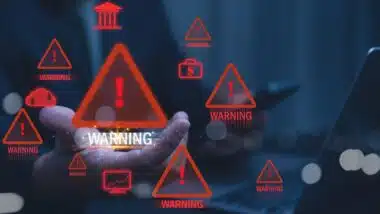 Cybersecurity Warning Alert Futuristic Digital Interface with Red System Error Icons and Data Breach Concept.