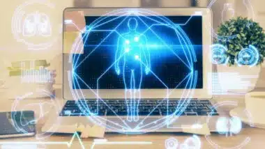 Desktop computer background and education theme drawing.