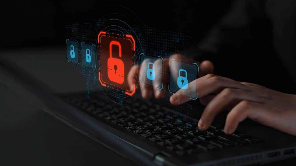 Digital security concept illustrating a cybersecurity breach.