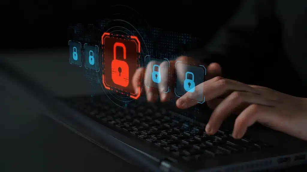 Digital security concept illustrating a cybersecurity breach.