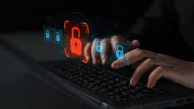 Digital security concept illustrating a cybersecurity breach.