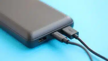 Portable Powerbank battery with logo of Belkin International, american manufacturer of consumer electronics that specializes in connectivity devices