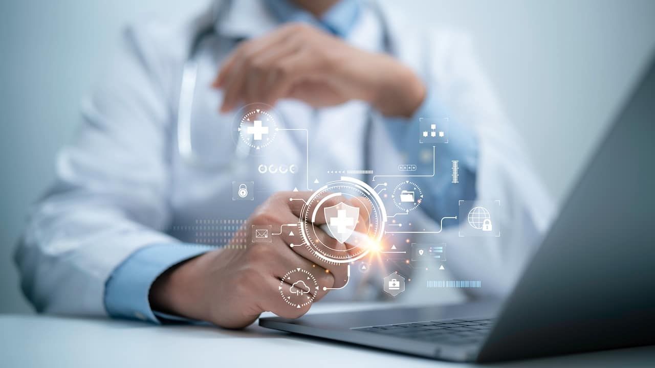 Medical cybersecurity and healthcare security concept.