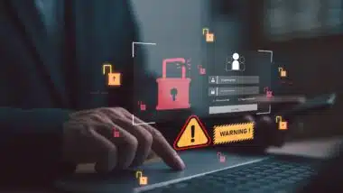 Cybersecurity warning on laptop login interface