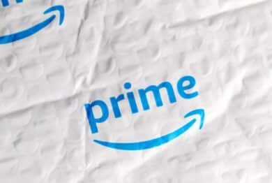 outside of Amazon package, "prime" logo