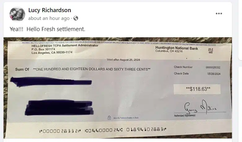 HelloFreshTCPAFB6-4-24 checks in the mail