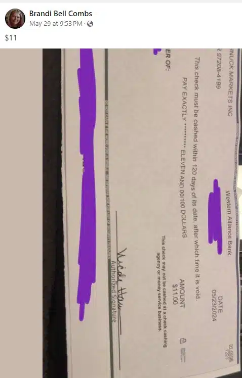 SchnucksFB25-59-24 checks in the mail