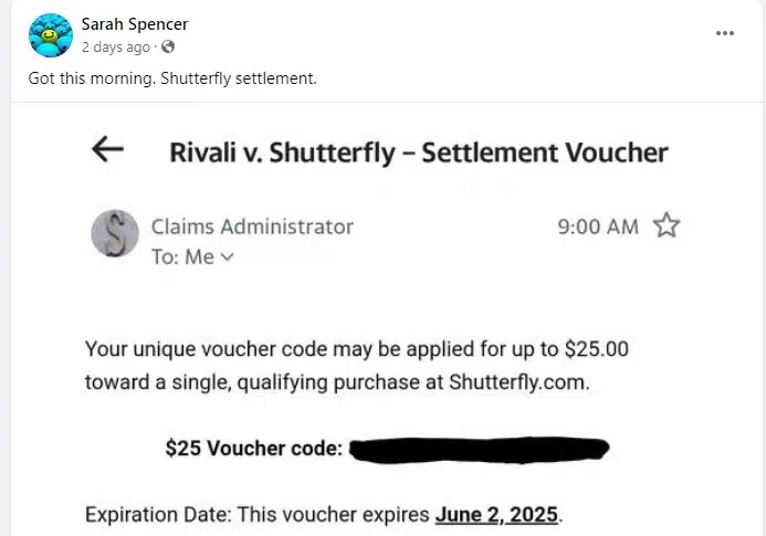 ShutterflyFB6-3-24 checks in the mail