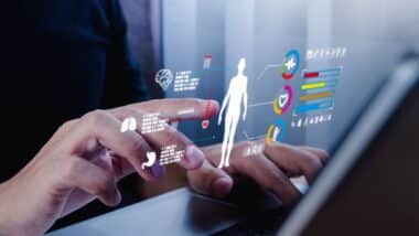 Use laptop Digital healthcare and network on modern virtual screen.