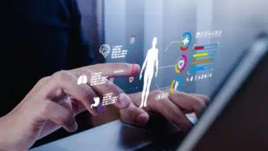 Use laptop Digital healthcare and network on modern virtual screen.