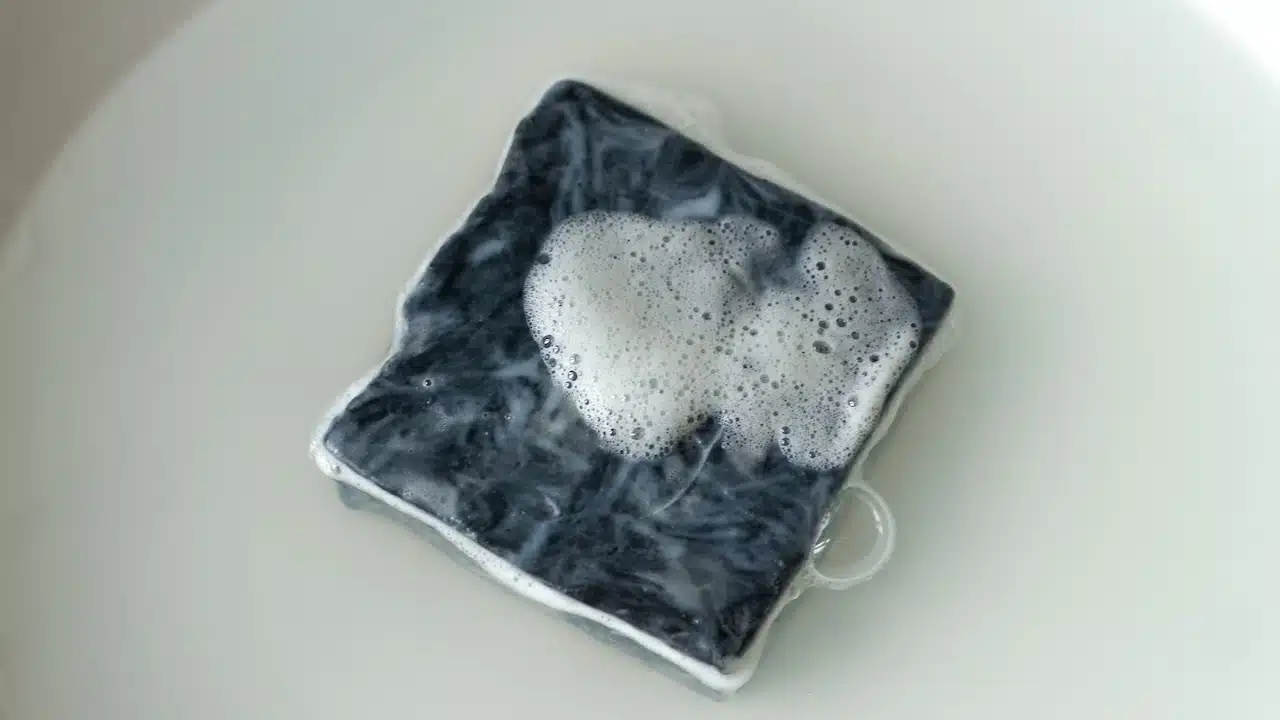 foamy soap in the soak with water,