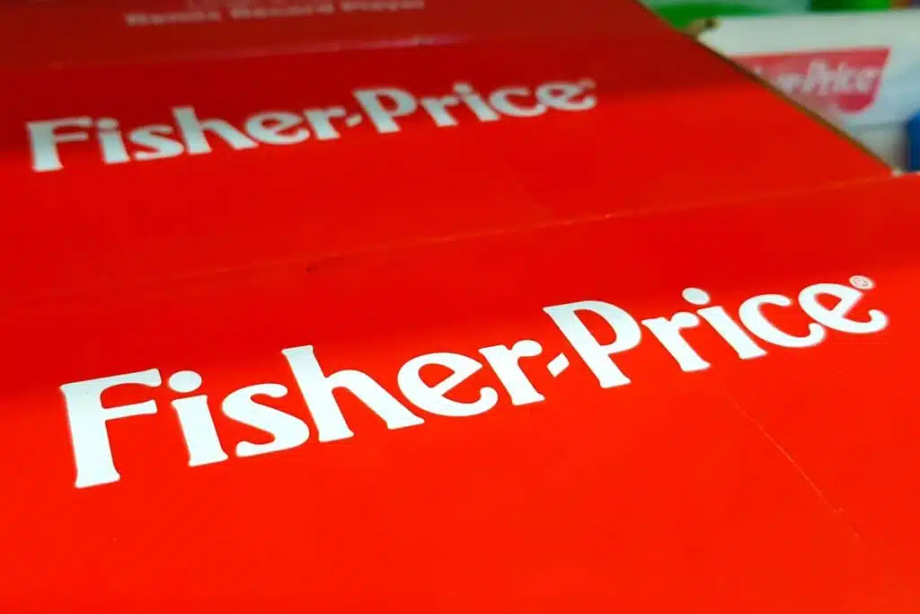 Close up of Fisher-Price logo, representing Fisher-Price Rock 'n Play Sleeper settlement.