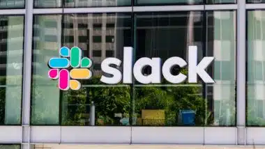 Slack signage at its headquarters in CA, representing the Disney Slack message data breach.