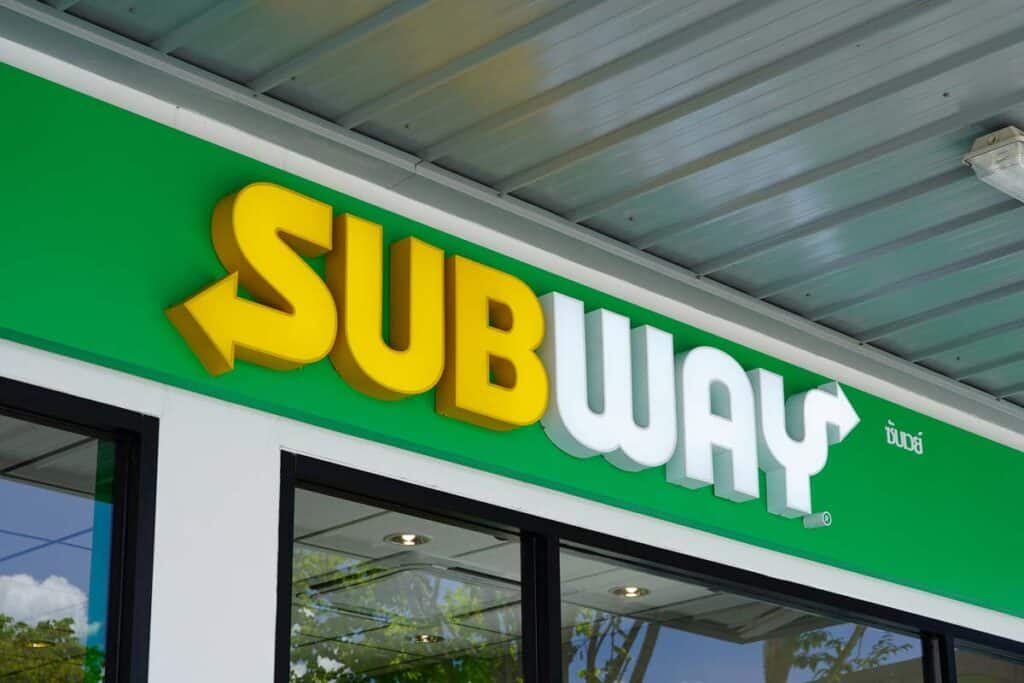 Close up of Subway storefront signage, representing the Subway class action.