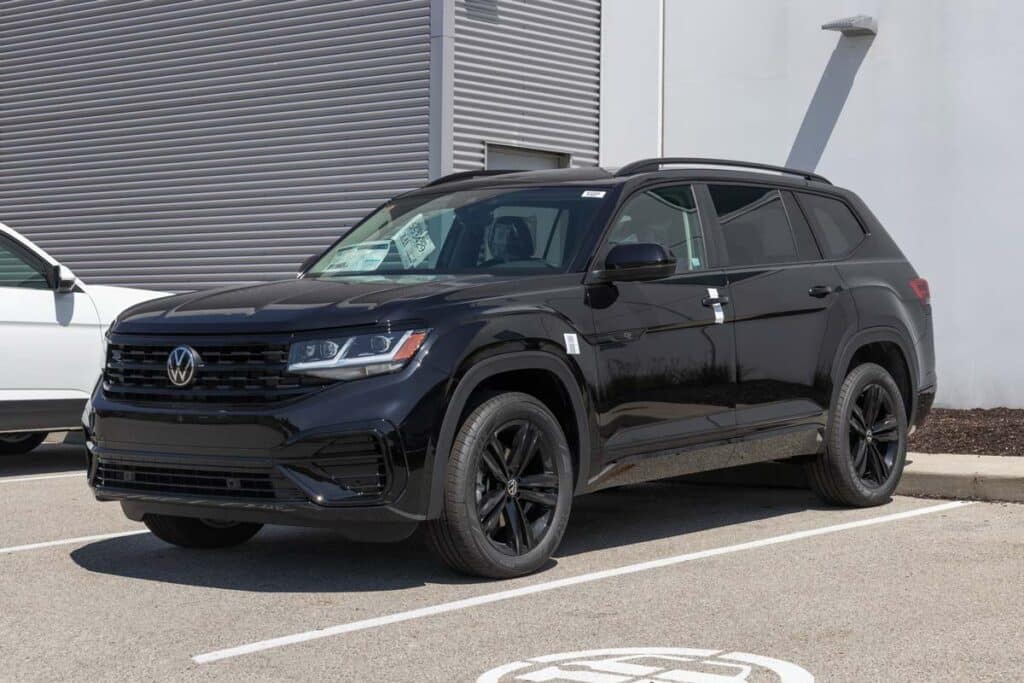 Exterior of a black Volkswagen Atlas in a lot, representing the VW recall.