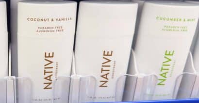 Close up of Native deodorant products on a supermarket shelf, representing the Native deoderant class action.