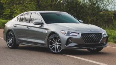 A gray Genesis G70 in a roadway, representing the Hyundai recall.