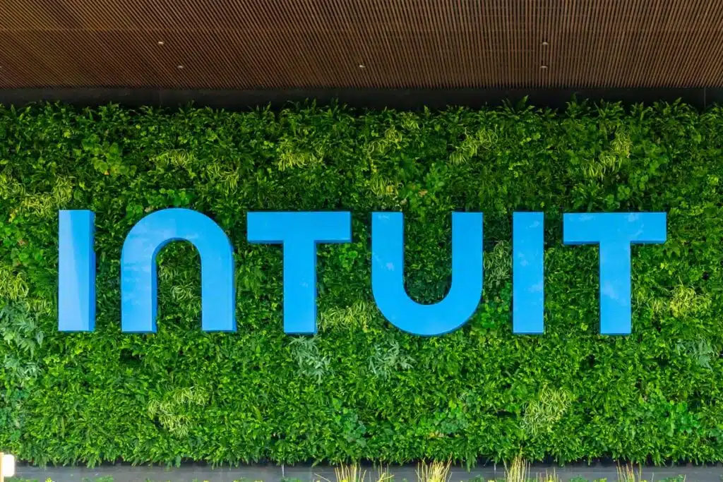 Close up of Intuit signage at its headquarters in Mountain View, CA, representing the Intuit class action.