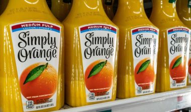 Simply Orange drink products for sale in a supermarket, representing Simply Orange PFAS class action lawsuit.