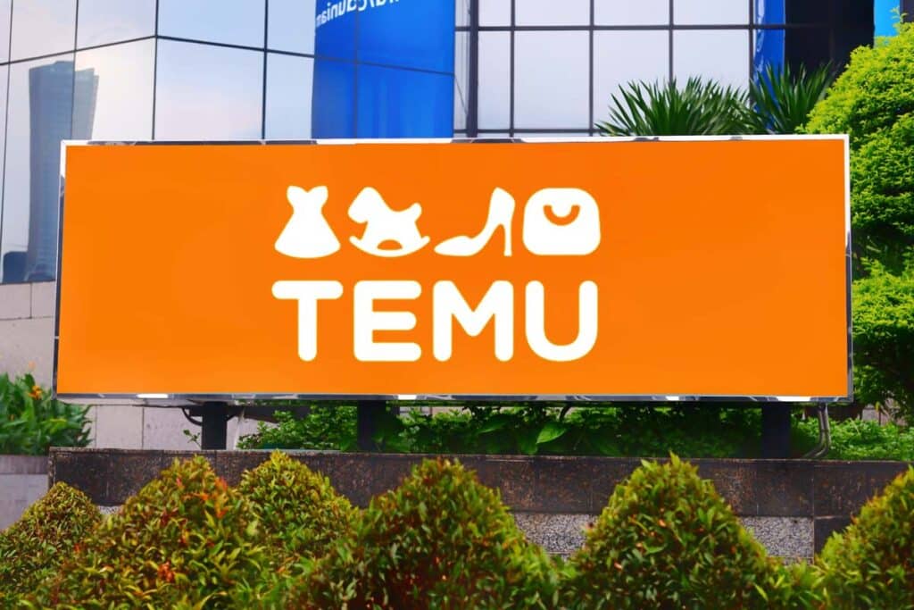 Close up of Temu signage, representing Temu text spam class action lawsuit.