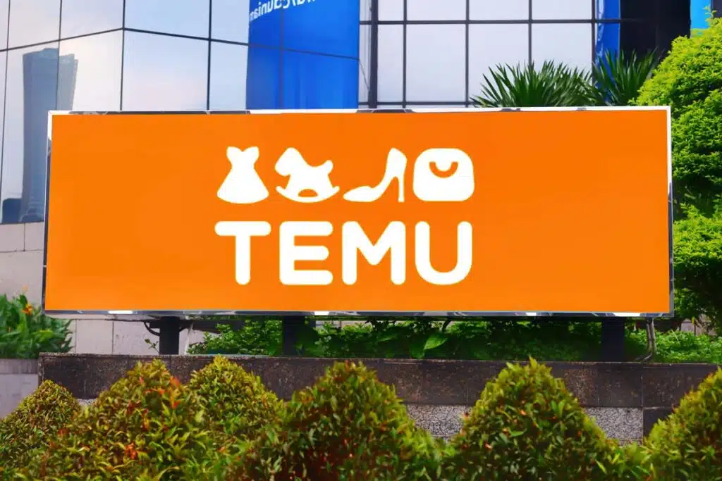 Close up of Temu signage, representing Temu text spam class action lawsuit.