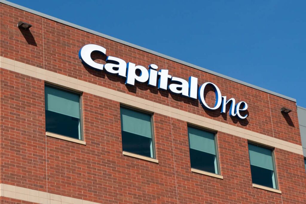 Capital One signage on a building, representing Capital One data security.