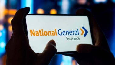 National General Insurance logo displayed on a smartphone screen, representing the insurance lawsuit.