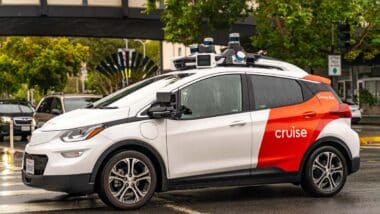 A cruise self driving car on the road, representing the GM Cruise recall.