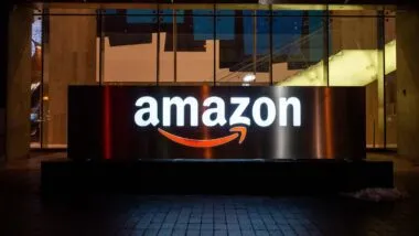 Amazon signage at night, representing the Amazon defective products ruling.