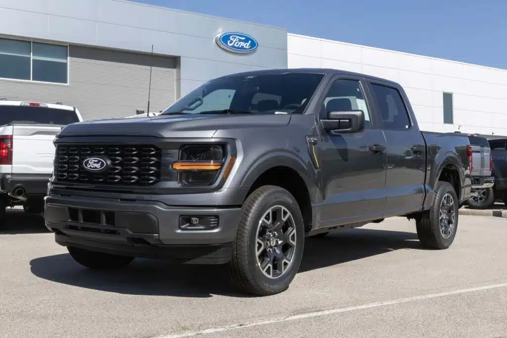 A 2024 Ford F-150 4X4 Supercrew with a EcoBoost engine on display, representing the Ford class action.