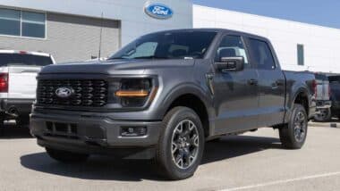 A 2024 Ford F-150 4X4 Supercrew with a EcoBoost engine on display, representing the Ford class action.