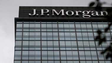 Close up of JP Morgan signage on a building, representing the JPMorgan class action.