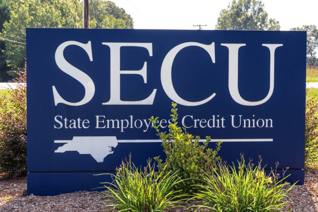 State Employees Credit Union Sign outside headquarters representing the State Employees Credit Union NSF fees.