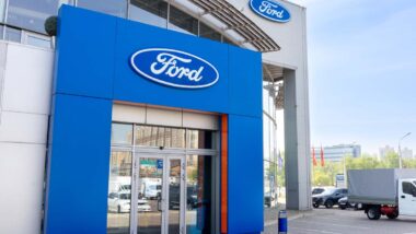 Exterior of a Ford dealership, representing the Ford recalls.