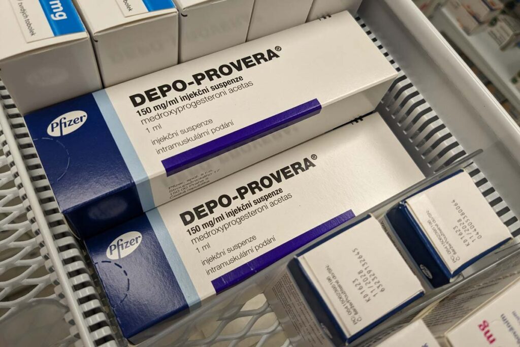 Close up of Depo-Provera medication packaging, representing the Depo-Provera lawsuit.