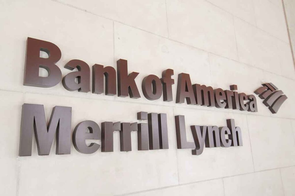 Close up of Bank of America Merrill Lynch signage, representing the Bank of America class action.