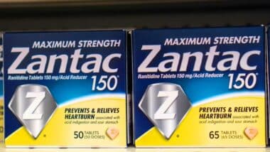 Zantac products on a supermarket shelf, representing the Zantac settlement.