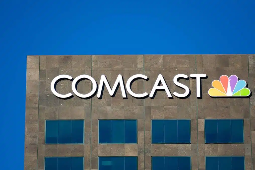 Close up of Comcast signage on a building, representing the Comcast data breach.