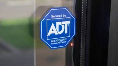 Close up of ADT security sticker, representing the ADT data breach.