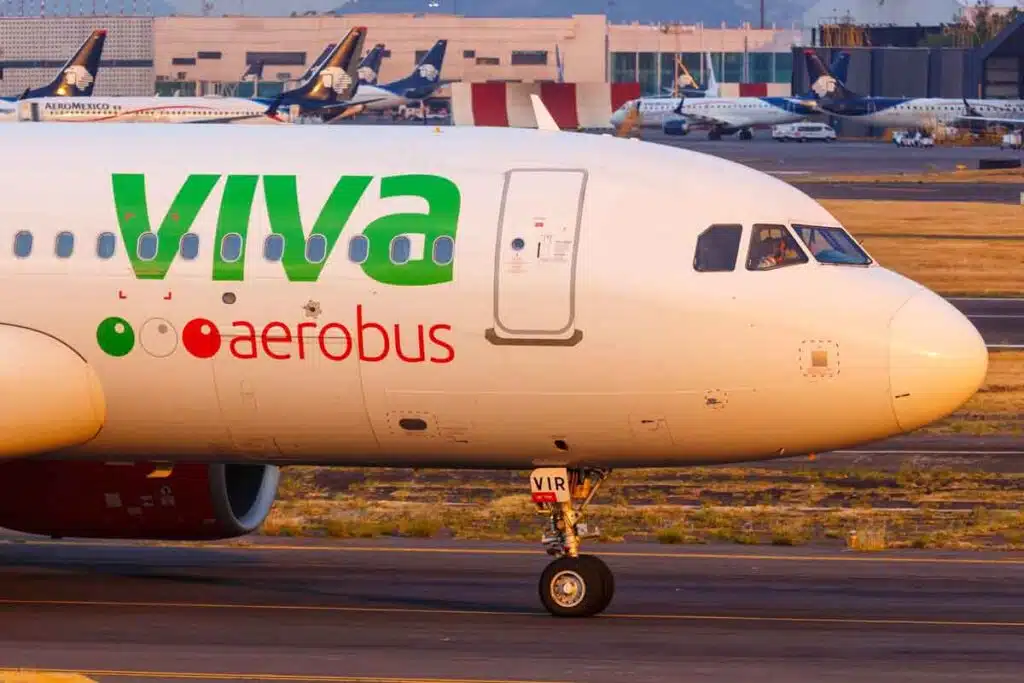 Close up of a Viva Aerobus plane, representing the Viva Aerobus settlement.