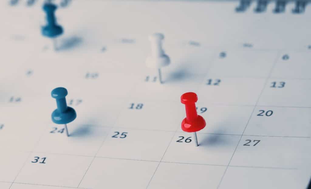 Red pins on a calendar event Planner calendar