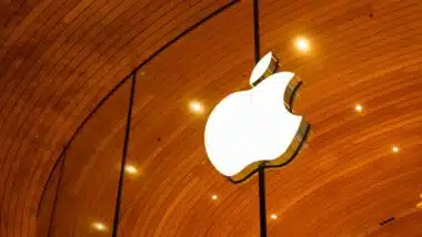 Close up of Apple signage, representing the Apple settlements and class actions.