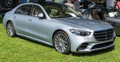 A 2021 Mercedes Benz S580 on display, representing the Mercedes-Benz recall.
