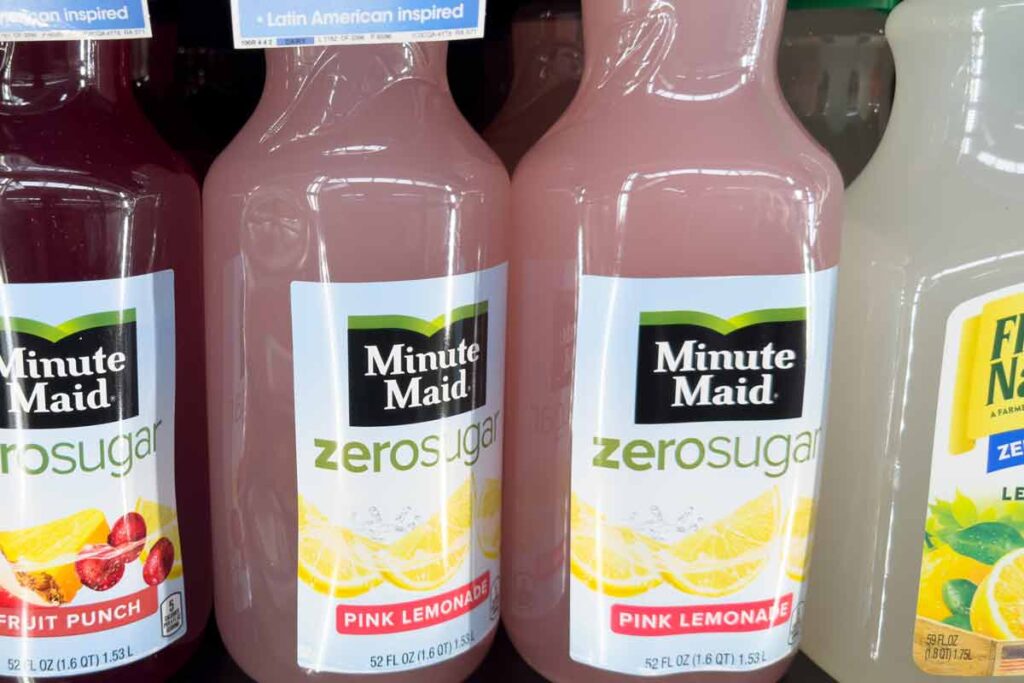 Close up of Minute Maid zero sugar lemonade, representing the Coca-Cola issues recall.