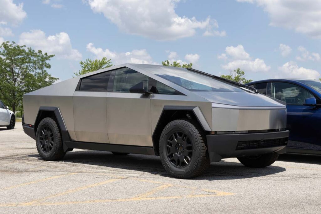 A Tesla Cybertruck in a parking lot, representing the Tesla Cybertrucks recall.