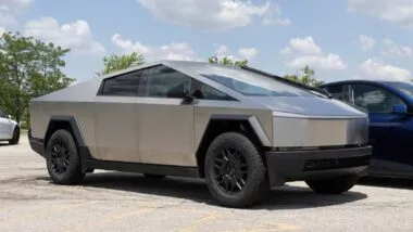 A Tesla Cybertruck in a parking lot, representing the Tesla Cybertrucks recall.